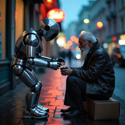 robot dando limosna Futuro del trabajo con inteligencia artificial
